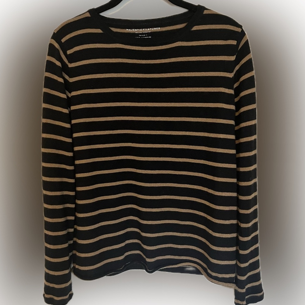 Black & tan stripe long-sleeve Cashmere pullover